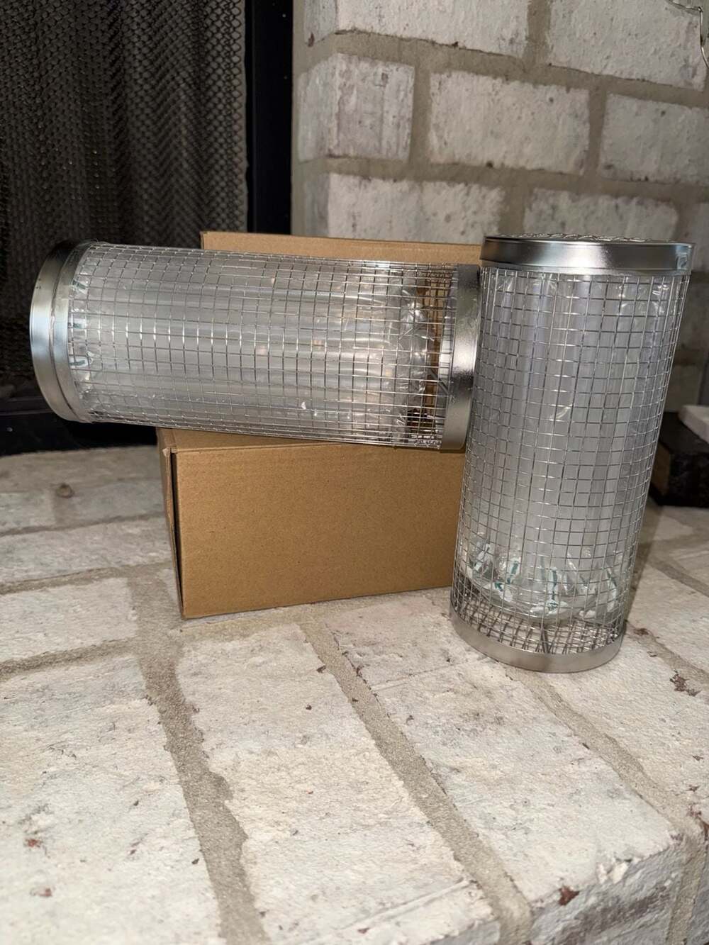 Stainless Steel Rolling Grill Basket Wire Mesh Cylinder BBQ Tool 2-Piece Set